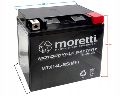 Akumulator YTX14L Moretti AGM MTX14L-BS 12V 12Ah Akumulator YTX14L Moretti AGM MTX14L-BS 12V 12Ah