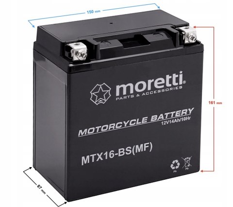 Akumulator żelowy 12V 14Ah Moretti YTX16B-BS (MTX16-BS) Martinelli Akumulator żelowy 12V 14Ah Moretti YTX16B-BS (MTX16-BS) Martinelli