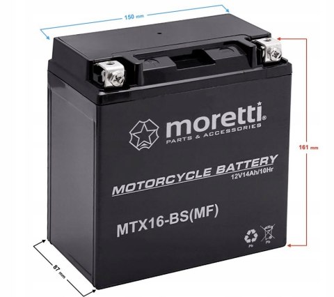 Akumulator żelowy 12V 14Ah Moretti YTX16B-BS (MTX16-BS) Martinelli Akumulator żelowy 12V 14Ah Moretti YTX16B-BS (MTX16-BS) Martinelli