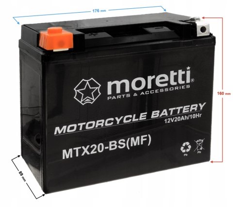 Akumulator żelowy MORETTI MTX20-BS 20 Ah YTX20-BS Martinelli Akumulator żelowy MORETTI MTX20-BS 20 Ah YTX20-BS Martinelli