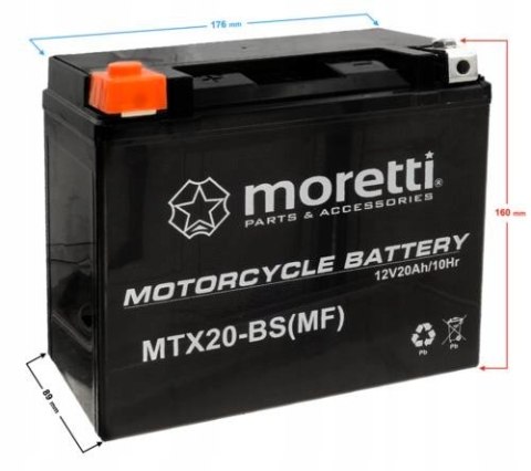 Nowoczesny akumulator MORETTI MTX20-BS 20 Ah Martinelli Nowoczesny akumulator MORETTI MTX20-BS 20 Ah Martinelli