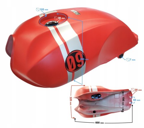 ZBIORNIK PALIWA CZERWONY DO MOTOCYKLA CAFE RACER Martinelli